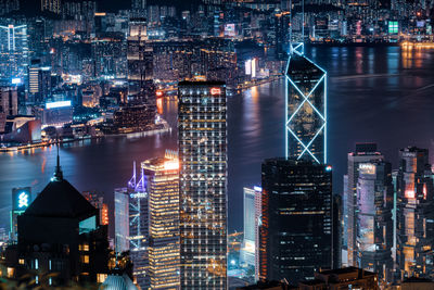 Illuminated buildings in city at night