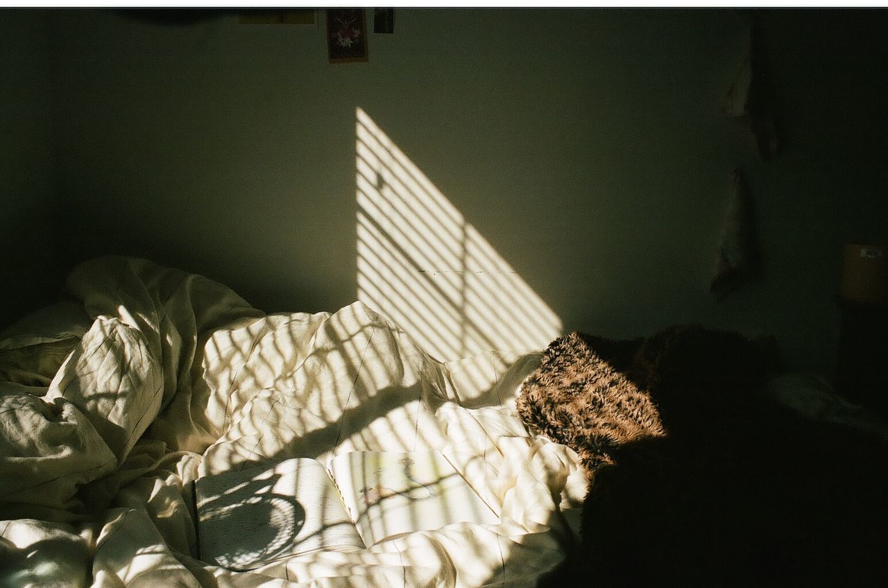 REAR VIEW OF WOMAN RELAXING ON BED