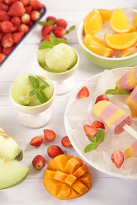 High angle view of fruits in bowl