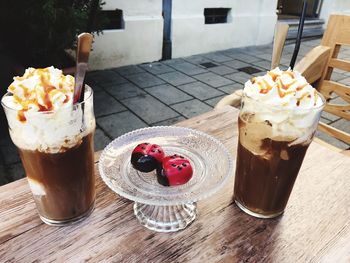 Ice cream and dessert on table