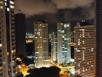 View of city lit up at night
