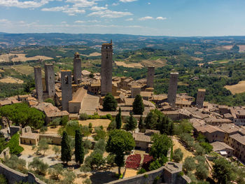 High angle view of townscape against sky