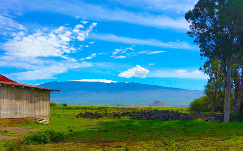 Scenic view of field against cloudy sky
