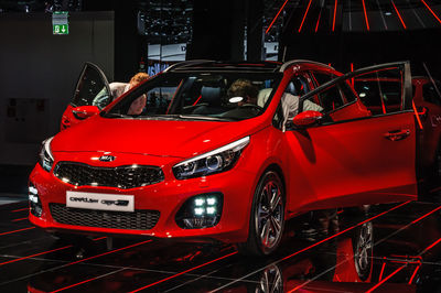 Vintage car on street at night