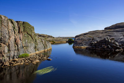 Scenic view of rock formations against blue sky