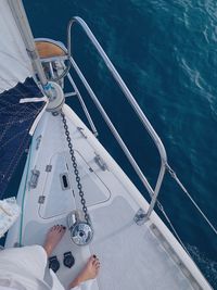 High angle view of sailboat sailing on sea