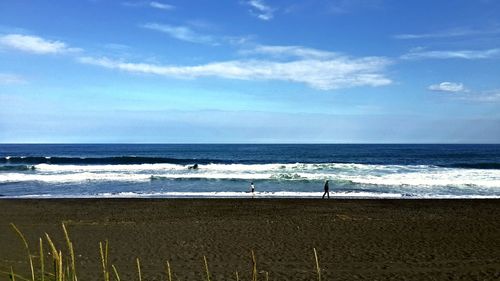 Scenic view of sea against cloudy sky