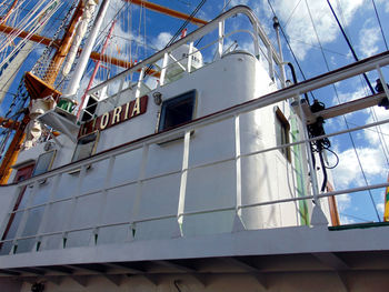 Low angle view of ship against sky