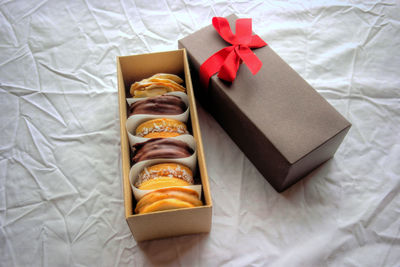 High angle view of cupcakes on table