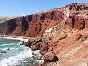 Rock formations in sea against sky