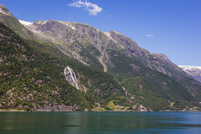 Scenic view of sea and mountains against sky