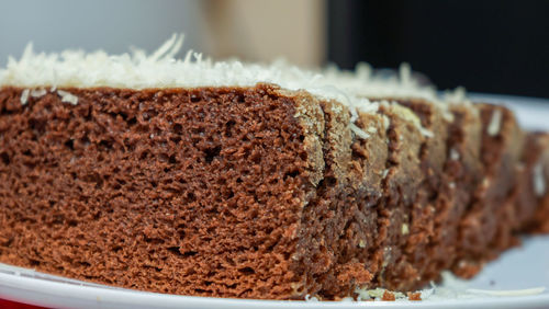 Close-up of chocolate cake in plate