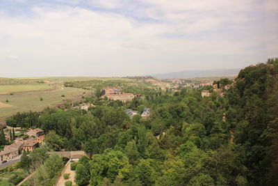 High angle view of trees against sky