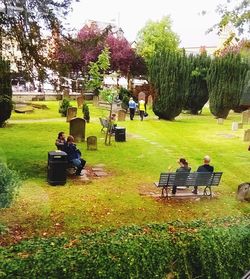 People sitting on bench in park