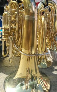 Close-up of metallic structure on table