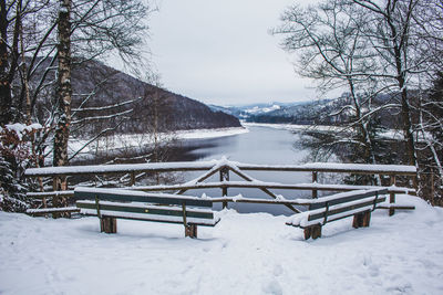 Scenic view of snowcapped mountains during winter