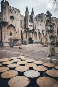 View of empty terrace in avignon against sky