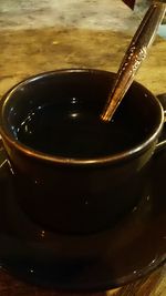 High angle view of coffee on table