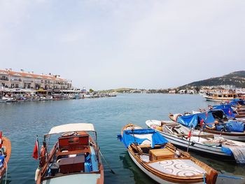 Panoramic view of boats moored at harbor