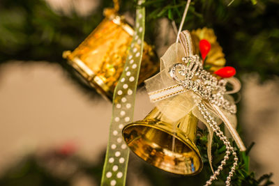 Close-up of christmas decorations on plant