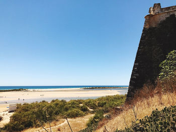 View of beach against blue sky