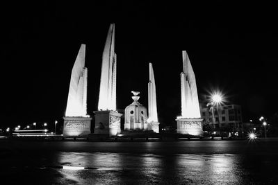 Panoramic view of illuminated cathedral against clear sky at night