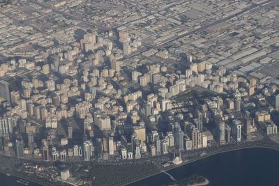 High angle view of city buildings