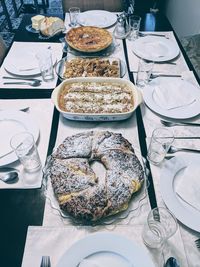 High angle view of food on table in restaurant