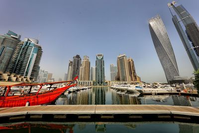 Skyscrapers in city against clear sky