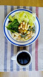 Directly above shot of food in bowl on table