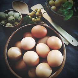 High angle view of fruits in bowl on table