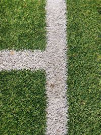 High angle view of soccer field