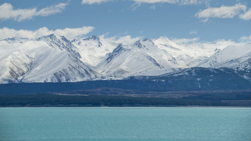 Scenic view of snowcapped mountains against sky