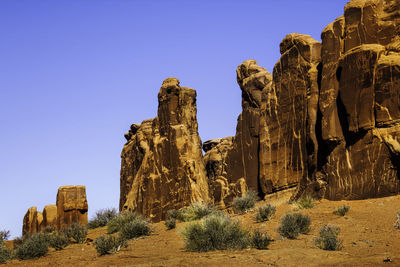 Low angle view of rock formations against sky