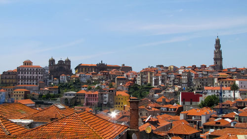 View of buildings in town against sky