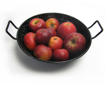 High angle view of apples in bowl