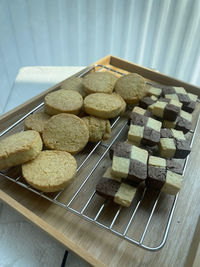 High angle view of cookies on table