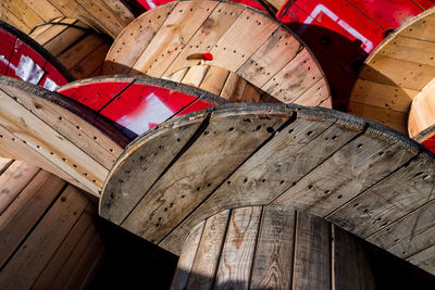 High angle view of wooden logs