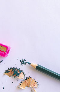 High angle view of colored pencils on table