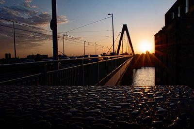 View of suspension bridge during sunset