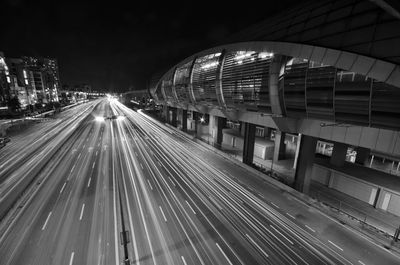 Light trails on road at night