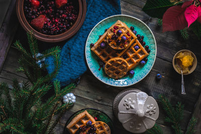 High angle view of food on table