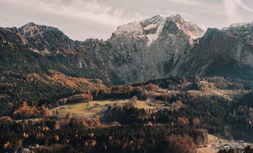 Scenic view of snowcapped mountains against sky