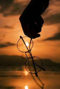 Close-up of silhouette plant against sky during sunset