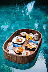 High angle view of food on table