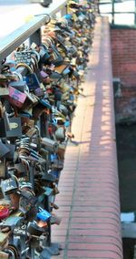 Row of padlocks on the ground