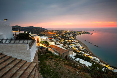 View of molos village from chora, skyros island, greece.