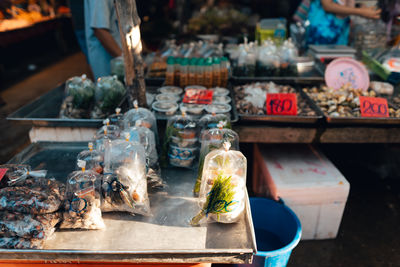 High angle view of food for sale