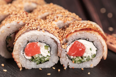 Close-up of sushi in plate