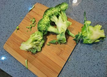 High angle view of vegetables on cutting board